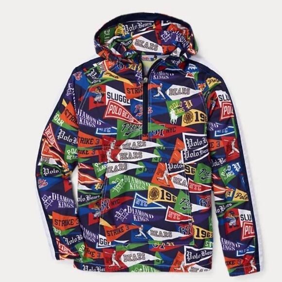 Polo Ralph Lauren Bears Pennant Flag Baseball Packable Pullover Anorak Kids S/M - Picture 1 of 12